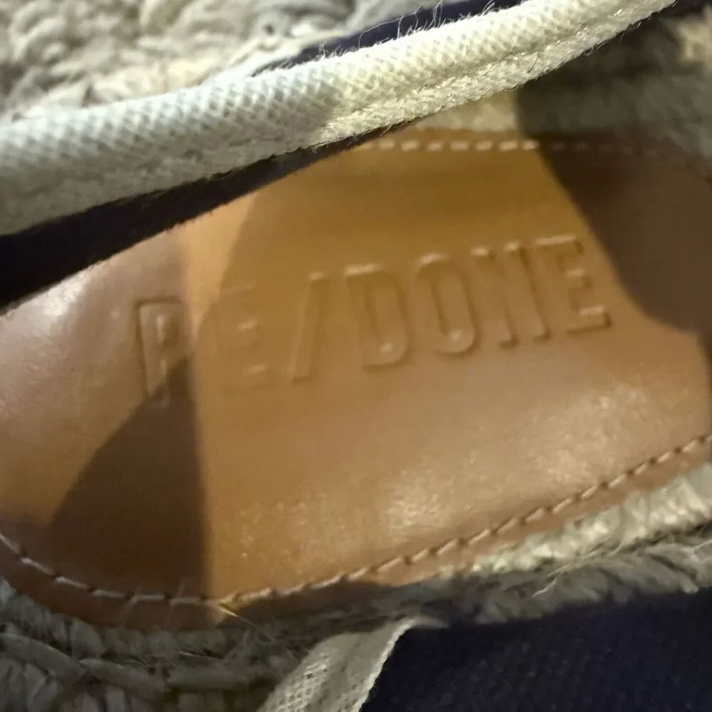 Re/Done T-Strap Navy Espadrille Sandals Size 38 US 8